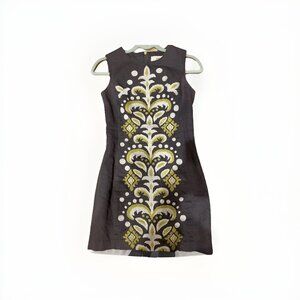 Anthropologie Tabitha Embroidered Sheath Dress Gray Green Cream Size 0